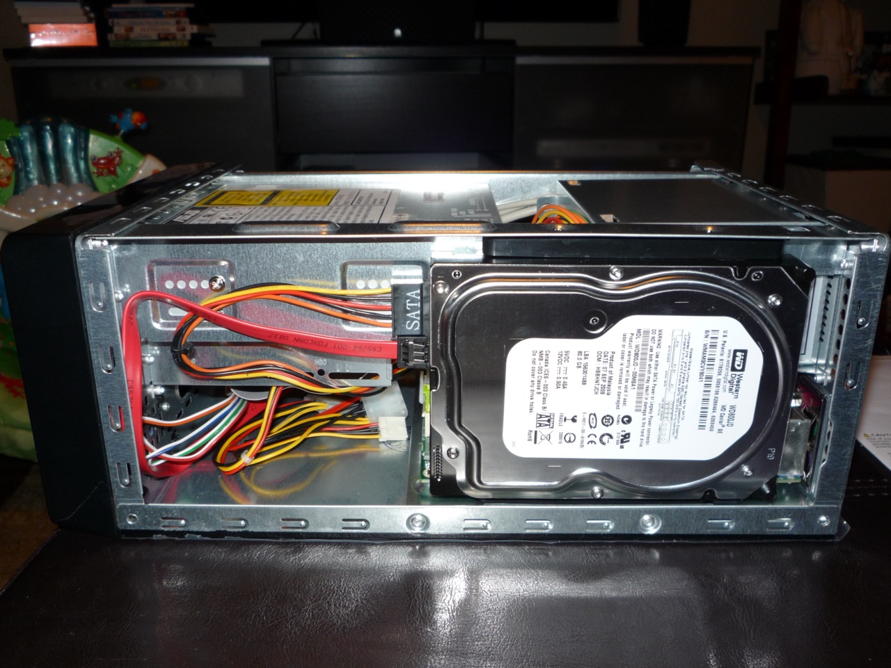 Side view after installing the hard drive